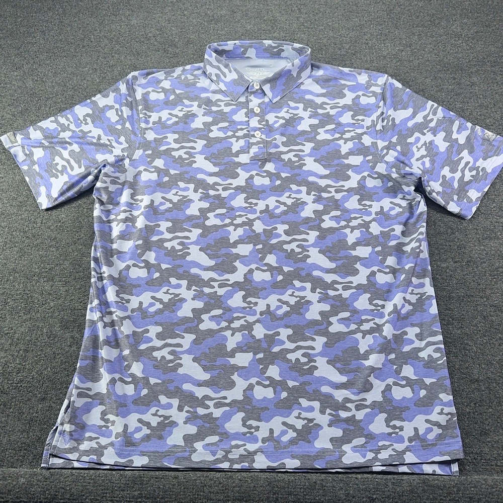 Straight Down Performance Mens XL Blue Camo Golf Polo Shirt Stalheim Golf Club